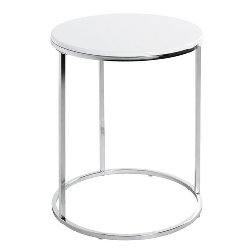 Table D'appoint Design "Zano" 50cm Blanc & Argent
