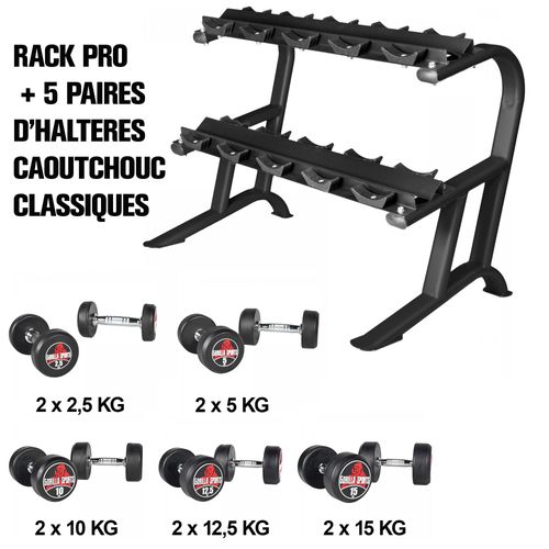 Gorilla Sports - Haltères Ronds Caoutchouc - De 2,5 À 40 Kg - Poids : Lot De 90 Kg + Rack