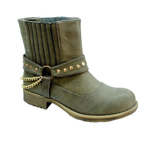 Bottines Aspect Cuir Vielli Clous Chaînes Dorées Low Boots Bottes Rock Biker - Neuves - 41