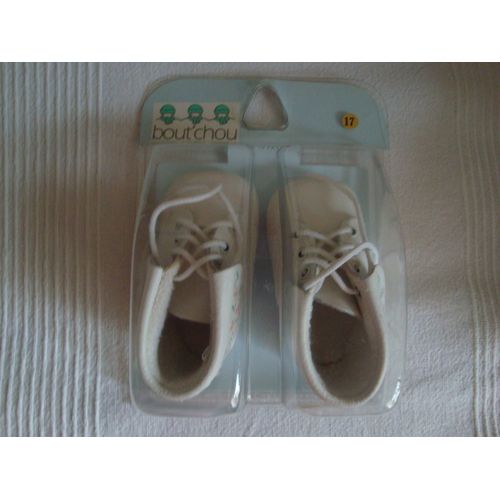 Chaussures Blanches Bébé En Croute De Veau Marque Bout'chou Pointure 17 (0-3 Mois)