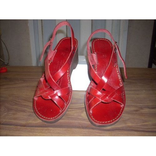 Sandales Artisanales Neuves De L Uzège Cuir Rouge P38