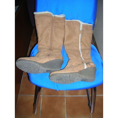 Bottes Casual 40 Beige Talon Compensé 7,5 Cm.