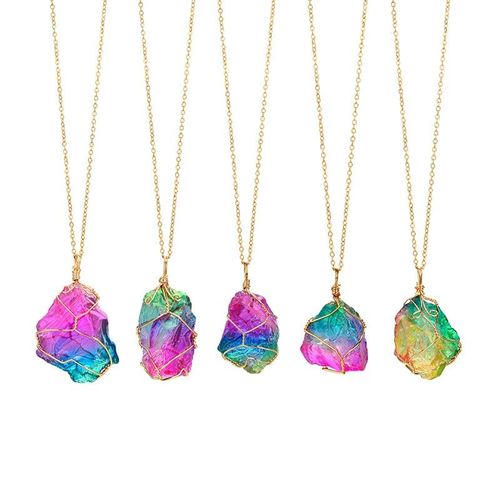 Collier En Cristal - Arc-En-Ciel Avec Des Détails En Or Fait Main