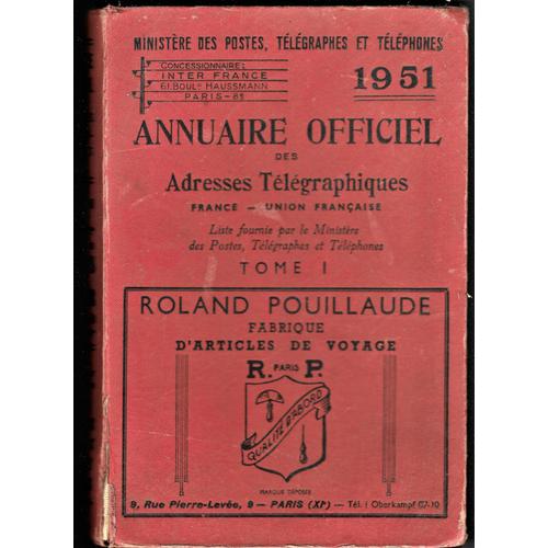 Annuaire Officiel Des Adresses Télégraphiques 1951 -France Union Française