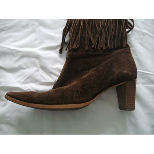 Bottines Daim Marron Franges 38 Marron