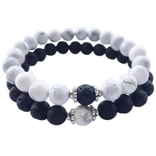 Bijoux De Couples - Bracelets Blancs Et Noirs En Pierre Naturelle