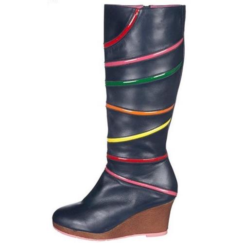 Agatha Ruiz De La Prada Bottes Compensées En Cuir Bleu Marine Pointure 38