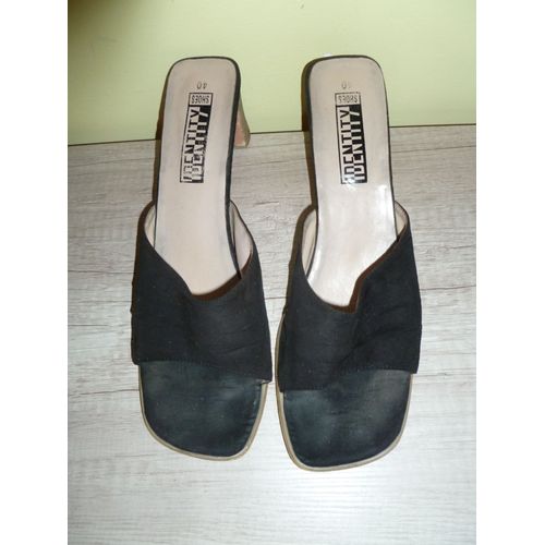 Mules Noires Ouvertes Devant Taille 40 Talons : 6 Cm