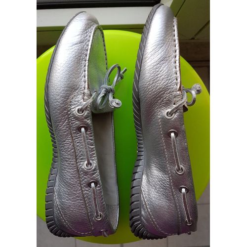 Pirelli - Mocassin Ballerine Sport En Cuir Martelé Argent Silver T38