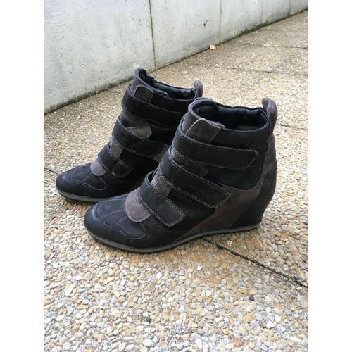 Baskets Compensées Geox 39 Noir Et Gris, En Cuir Et Nubuck