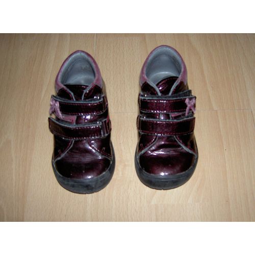 Bottines À Scratch Violette Prune En Cuir Avec Petit Noeud Rose Pour Bébé André Taille 22