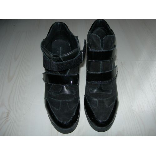 Baskets Elizabeth Stuart Chaussures Compensées Noires Cuir Et Vernis Taille 39