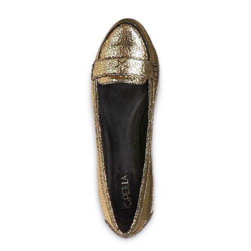C. Petula - Mocassins Ballerines Loafer En Cuir Craquelé Doré Or Gold Taille 38/Uk5