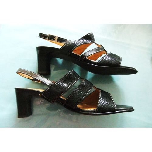 Nu-Pied  Taille 36 Noir Cuir Façon Reptile À Talon Largeur Confortissimo
