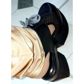 Cult  Sandales À Talon Haut Plateforme Compensé Noir En Cuir Et Maille Filet T38