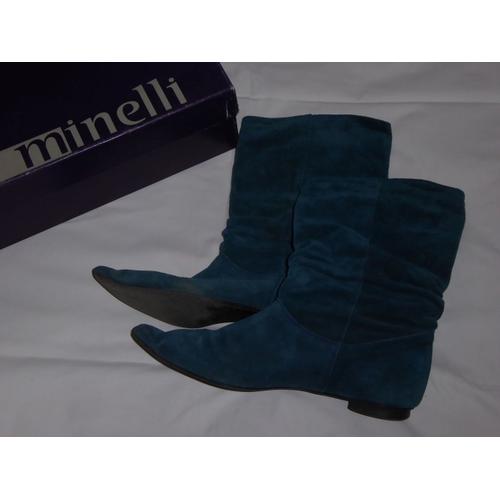 Petites Bottes Plates En Daim Bleu Canard Minelli - Pointure 40