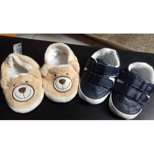 2 Paires De Chaussons (Basket Et Chaussin Ours) 0/6 Mois