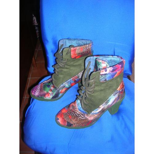 Bottines Desigual 40 Multicolore Talon 10 Cm.