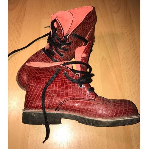 Chaussures Montantes Cuir Écailles Pyton Rouge T39