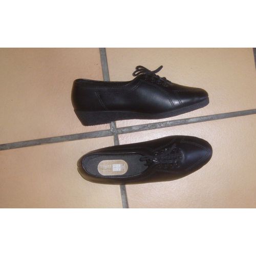 Derbies Wapiti Dame 41 Noir Chaussures Cuir Chaussure Souple Reposante Soutien Plantaire Semelle Caoutchouc Antidérapant Compensee Marche Detente Souliers Repos Pieds Sensibles Confortable A Lacet