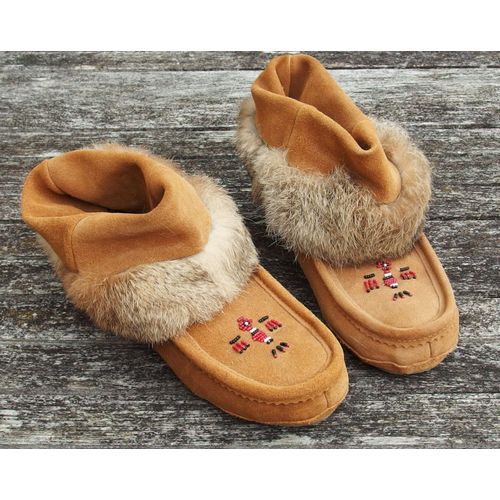 Chaussures Fourrure Mocassin Brodé Perle - Artisanat Amérindien Fait Main - 37