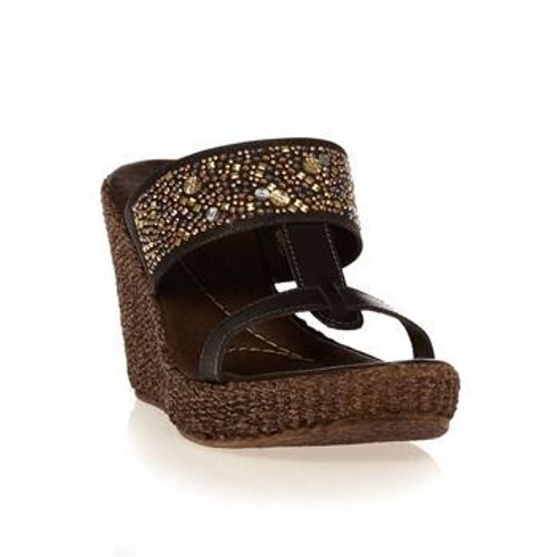 Paradoxale - Mules Compensées En Cuir Noir Et Marron Avec Strass Multicolores - 38