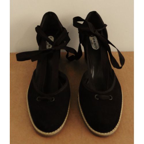 Espadrilles Daim Marron À Talons Et Liens À Nouer. Cosmoparis. Pointure 39