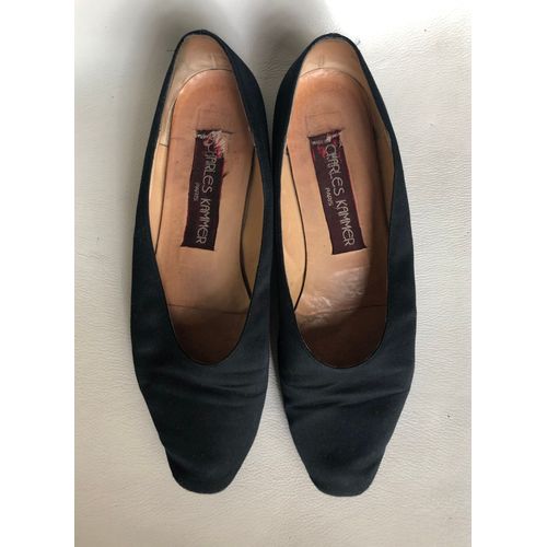 Ballerines Charles Kammer Soie Noire Et Cuir T.38