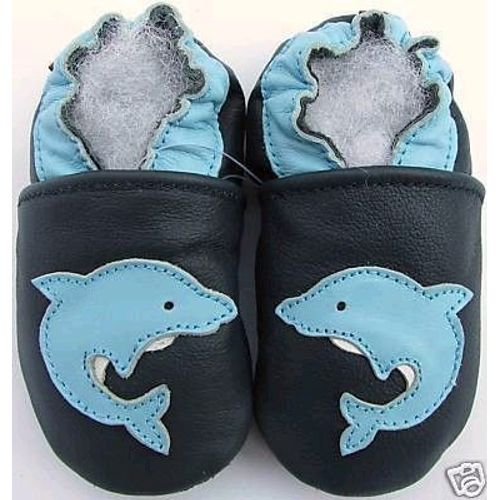 Chaussons Cuir Souple Dauphins 0-6 Mois Neufs