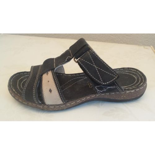 Sandales Femme Été - Noir/Beige - Réglable Par Scratch - Taille 36. Talon 3 Cm