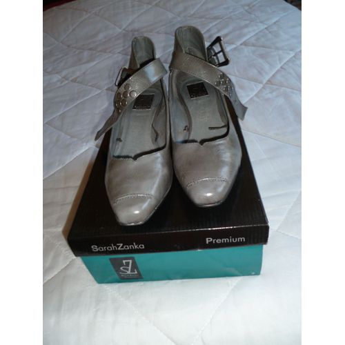 Chaussures Grises À Brides Taille 40 Sarah Zanka Talon 4cm Neuve