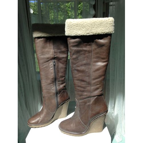 Superbes Bottes Talons Compensées T37 / Texto Cuir Marron