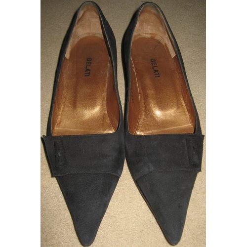 Escarpins Chaussures À Talon Bas Daim Noir Marque Gelati Taille 37