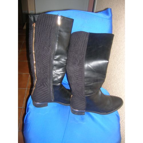 Bottes Elue Par Nous 39 Noir Cuir Et Textile Talon 4 Cm.