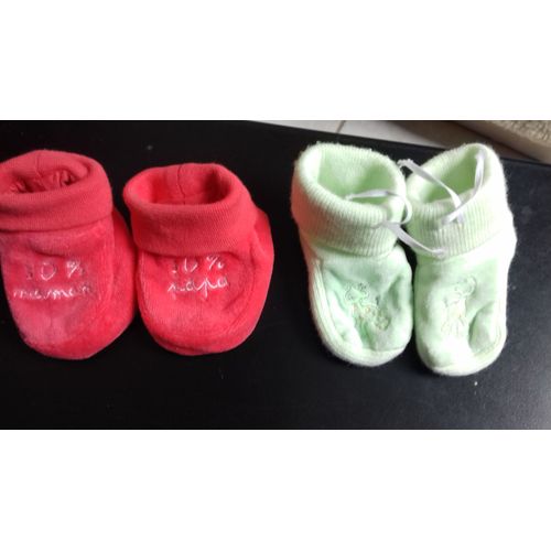 2 Paires De Chausson Bébé 0/3 Mois Rose Et Vert, 50% Maman