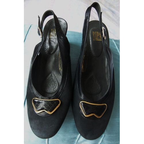 Escarpins Confort 36 Bleu Marine Cuir Made In Italy Ripa