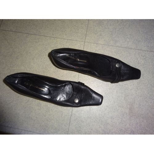 Escarpins Paco Herrero Cuir Noir T.39 (Talon:3.5cm)Bon Etat