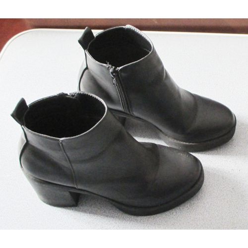 Bottines Jennyfer À Talons Carrés De 8cm - Simili Gris Avec Avec Zip Latéral - Taille 38 - Semelle Épaisse - Languette À L'arrière