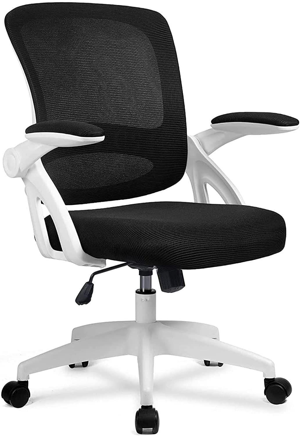 Chaise de bureau blanche ergonomique reglable avec accoudoirs base