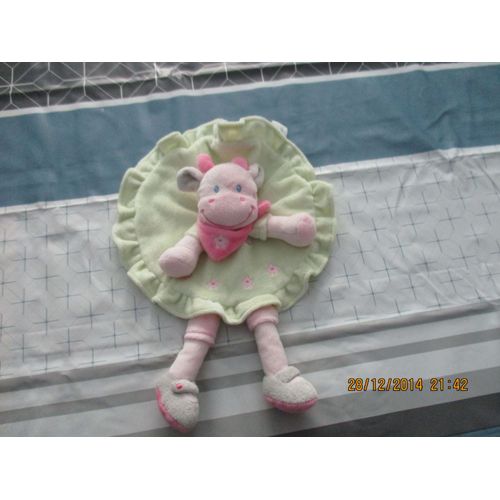 Doudou Plat Rond Vache  Vert Et Rose Nicotoy Simba Dickie