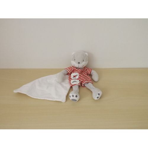 Doudou Chat Gris Rouge Carré Berlingot