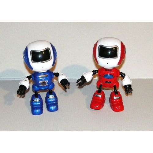 Robot Tootchy Lot 2 Robots Bleu Et Rouge En Metal Pvc Sonore Et Lumineux Articulés 12 Cm