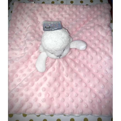 Doudou Mouton Rose Blanc Soft Touch Peluche Jouet Mouchoir Naissance Bebe