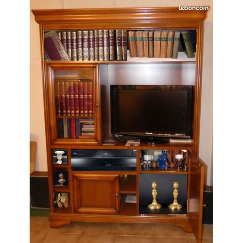 Vitrine Tv Bibliothèque Louis Philippe, En Merisier Massif, -60% Et Frais De Livraison Offerts