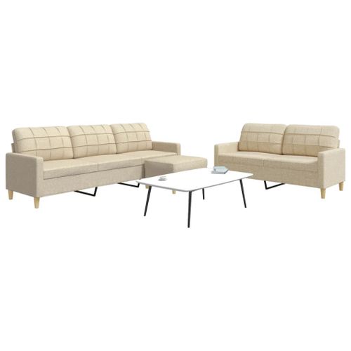 Vidaxl Ensemble De Canapés 3 Pcs Avec Repose-Pied Crème Tissu