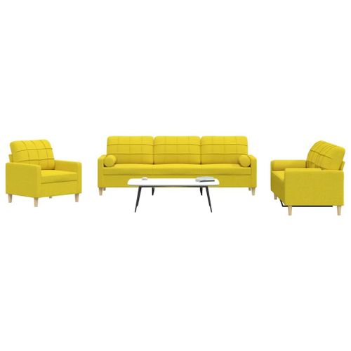 Vidaxl Ensemble De Canapés 3 Pcs Coussins Décoratifs Jaune Clair Tissu