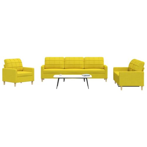Vidaxl Ensemble De Canapés 3 Pcs Jaune Clair Tissu