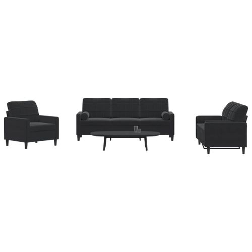Vidaxl Ensemble De Canapés 3pcs Et Coussins Et Traversins Noir Velours