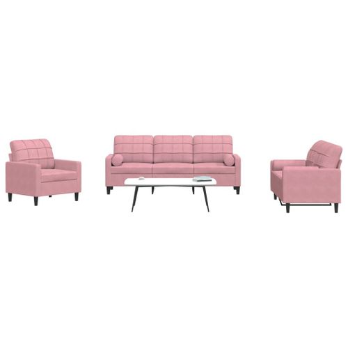 Vidaxl Ensemble De Canapés 3pcs Et Coussins Et Traversins Rose Velours