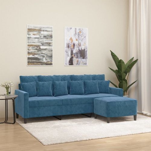 Vidaxl Canapé À 3 Places Avec Repose-Pieds Bleu 180 Cm Velours